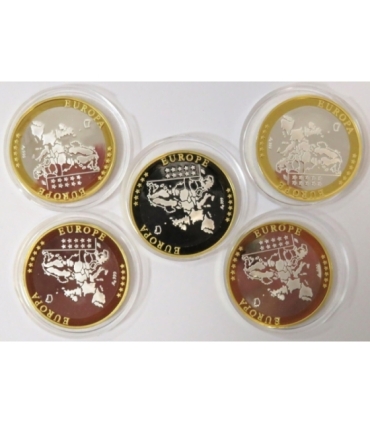 Zestaw 5 x Wspólna waluta Europy, Ag 999 + pudełko