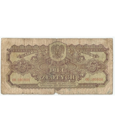 5 złotych 1944, w klauzuli OBOWIĄZKOWYM, seria CO, st. 5