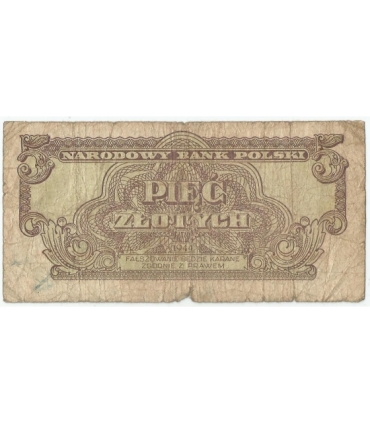 5 złotych 1944, w klauzuli OBOWIĄZKOWYM, seria CO, st. 5