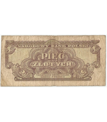 5 złotych 1944, w klauzuli OBOWIĄZKOWYM, seria EC, st. 4