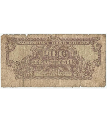 5 złotych 1944, w klauzuli OBOWIĄZKOWYM, seria CO, st. 6