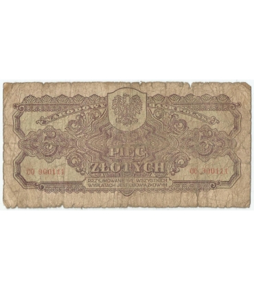 5 złotych 1944, w klauzuli OBOWIĄZKOWYM, seria CO, st. 6