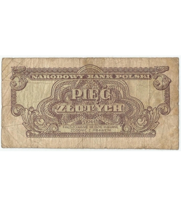 5 złotych 1944, w klauzuli OBOWIĄZKOWYM, seria CX, st. 4