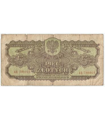 5 złotych 1944, w klauzuli OBOWIĄZKOWYM, seria AB, st. 5
