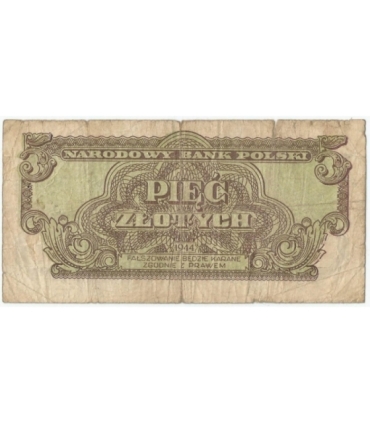 5 złotych 1944, w klauzuli OBOWIĄZKOWYM, seria AB, st. 5