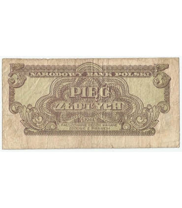 5 złotych 1944, w klauzuli OBOWIĄZKOWYM, seria OB, st. 4