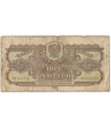 5 złotych 1944, w klauzuli OBOWIĄZKOWYM, seria KO, st. 6