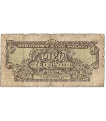 5 złotych 1944, w klauzuli OBOWIĄZKOWYM, seria KO, st. 6