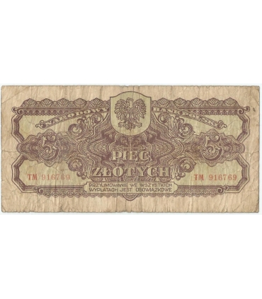 5 złotych 1944, w klauzuli OBOWIĄZKOWYM, seria TM, st. 5