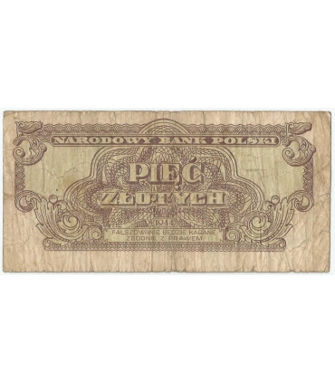 5 złotych 1944, w klauzuli OBOWIĄZKOWYM, seria TM, st. 5