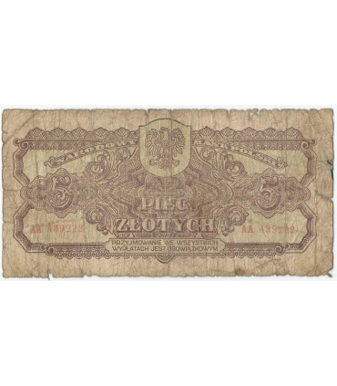 5 złotych 1944, w klauzuli OBOWIĄZKOWYM, seria AA, st. 6