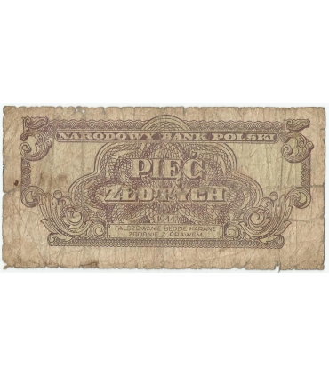 5 złotych 1944, w klauzuli OBOWIĄZKOWYM, seria AA, st. 6