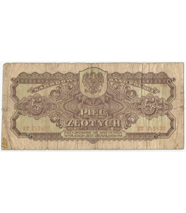 5 złotych 1944, w klauzuli OBOWIĄZKOWYM, seria ET, st. 6