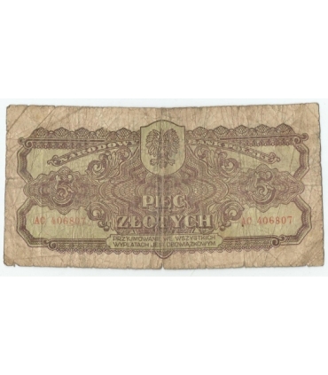 5 złotych 1944, w klauzuli OBOWIĄZKOWYM, seria AC, st. 6