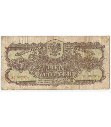 5 złotych 1944, w klauzuli OBOWIĄZKOWYM, seria XO, st. 5