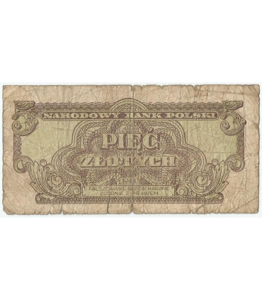 5 złotych 1944, w klauzuli OBOWIĄZKOWYM, seria AA, st. 6