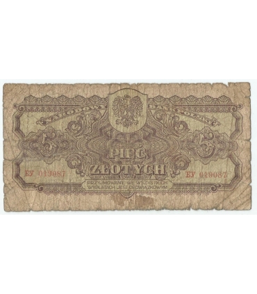 5 złotych 1944, w klauzuli OBOWIĄZKOWYM, seria EY, st. 6