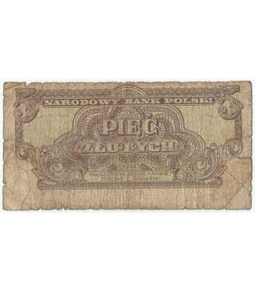 5 złotych 1944, w klauzuli OBOWIĄZKOWYM, seria EY, st. 6