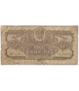 5 złotych 1944, w klauzuli OBOWIĄZKOWYM, seria CY, st. 6