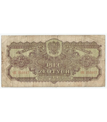 5 złotych 1944, w klauzuli OBOWIĄZKOWYM, seria CE, st. 5
