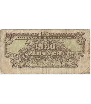 5 złotych 1944, w klauzuli OBOWIĄZKOWYM, seria CE, st. 5
