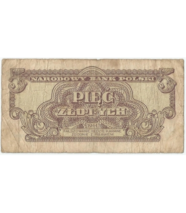 5 złotych 1944, w klauzuli OBOWIĄZKOWYM, seria CY, st. 5