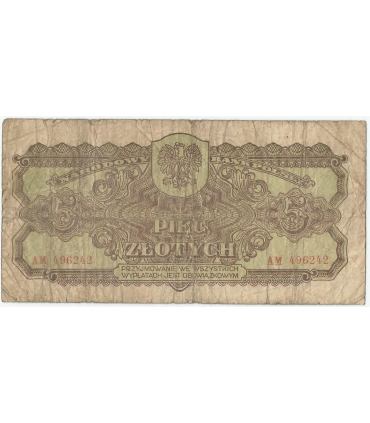 5 złotych 1944, w klauzuli OBOWIĄZKOWYM, seria AM, st. 5