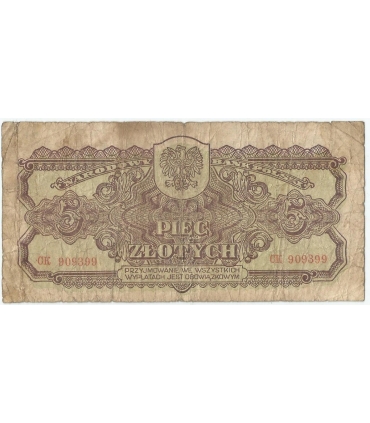 5 złotych 1944, w klauzuli OBOWIĄZKOWYM, seria AM, st. 5