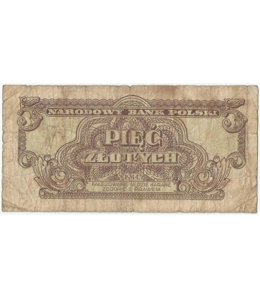 5 złotych 1944, w klauzuli OBOWIĄZKOWYM, seria AM, st. 5