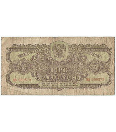 5 złotych 1944, w klauzuli OBOWIĄZKOWYM, seria BB, st. 6