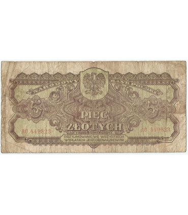 5 złotych 1944, w klauzuli OBOWIĄZKOWYM, seria AO , st. 5