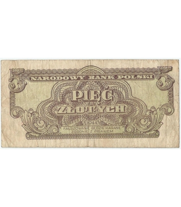 5 złotych 1944, w klauzuli OBOWIĄZKOWYM, seria OE , st. 4