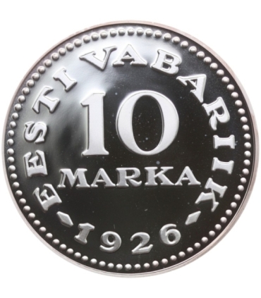 Replika / Kopia. Estonia. 10 marek 1926, srebro Ag999, 20g