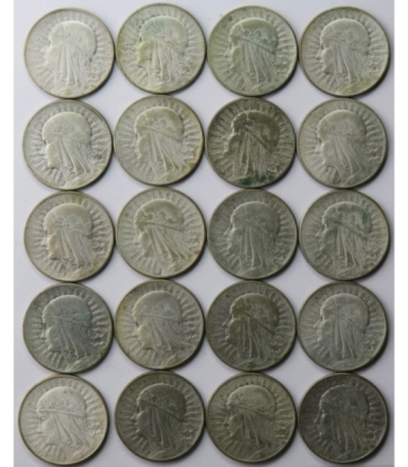 Lot: 20 x 5 złotych Głowa kobiety 1932-1934, stan 3