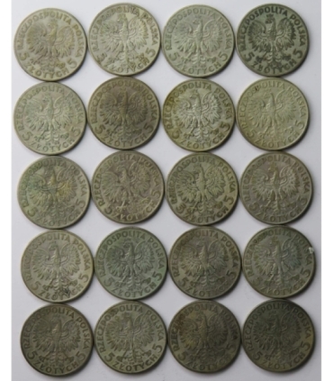Lot: 20 x 5 złotych Głowa kobiety 1932-1934, stan 3