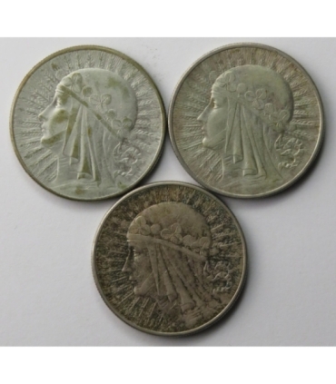 Lot: 3 x 10 złotych Głowa kobiety 1932, ładne 3+/2-