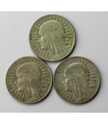 Lot: 3 x 5 złotych Głowa kobiety 1932, stan 3