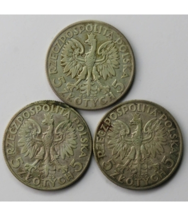 Lot: 3 x 5 złotych Głowa kobiety 1932, stan 3