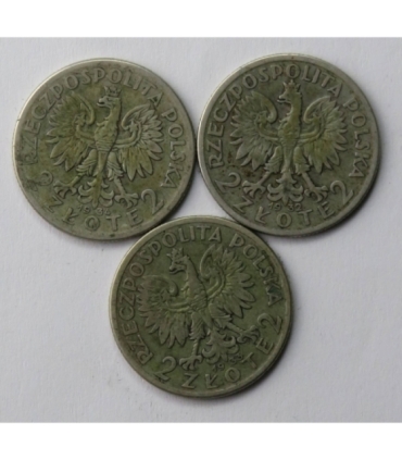LOT 3 x 2 złote głowa kobiety 1932, 1933, 1934