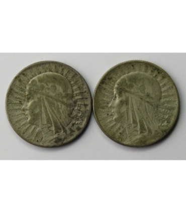 Lot: 2 x 5 złotych Głowa kobiety 1932, 1933, stan 3