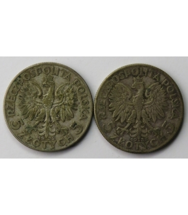 Lot: 2 x 5 złotych Głowa kobiety 1932, 1933, stan 3