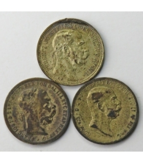 Lot: 3 x 1 korona Austria: 1899, 1908, Węgry: 1914, srebro