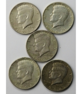 Lot: USA 5 x 1/2 dolara half dollar Kennedy 1964, stan ~2