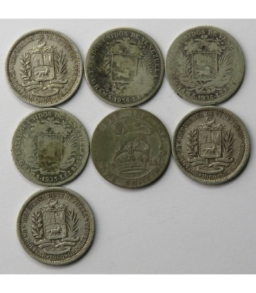 Lot Ag: Wenezuela 6 x 1 boliwar, + Anglia 1 x szyling, srebro