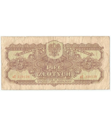 5 złotych 1944, w klauzuli OBOWIĄZKOWE, seria aT , st. 4-