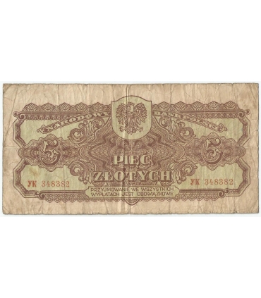 5 złotych 1944, w klauzuli OBOWIĄZKOWE, seria YK , st. 5