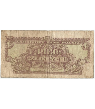 5 złotych 1944, w klauzuli OBOWIĄZKOWE, seria YK , st. 5