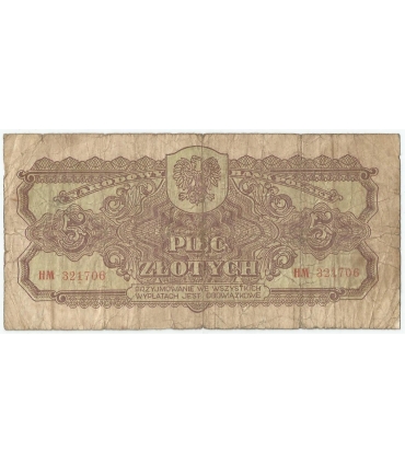 5 złotych 1944, w klauzuli OBOWIĄZKOWE, seria HM , st. 5-