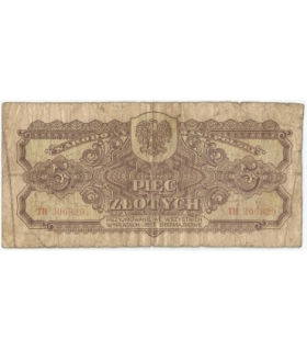 5 złotych 1944, w klauzuli OBOWIĄZKOWE, seria TH, st. 5-