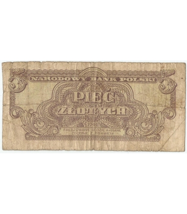 5 złotych 1944, w klauzuli OBOWIĄZKOWE, seria TH, st. 5-